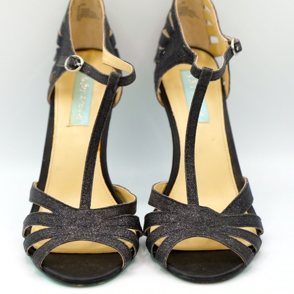 Betsey Johnson Glitter Black Heels size 8.5 Vintage Inspired 🙌🏻✨⏰💭🤝⌛️ - Picture 6 of 16